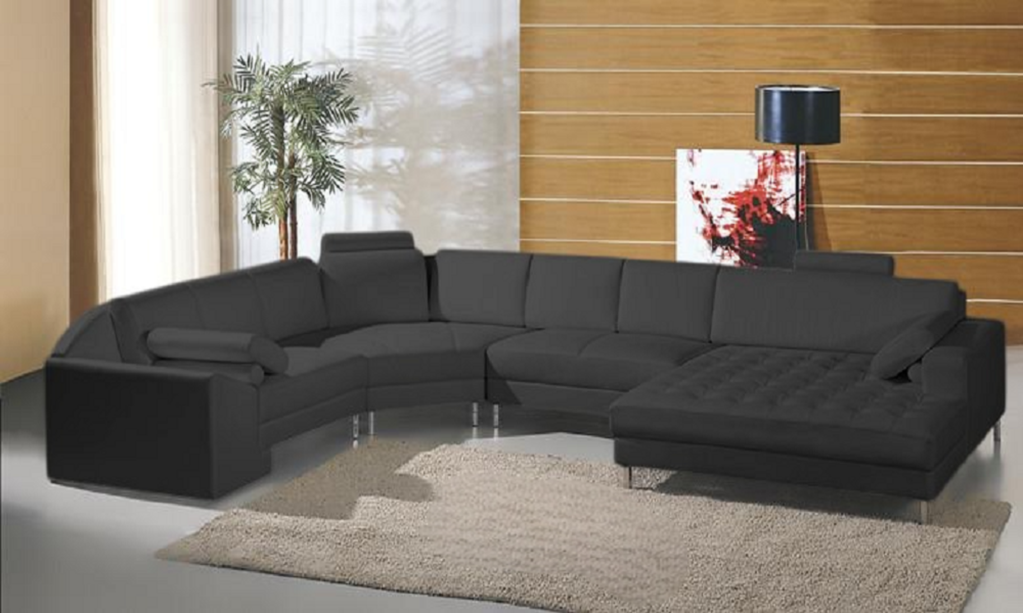 Moderne Wohnlandschaft mit Chesterfield Knöpfen Ledersofa Sofa Couch Sofort