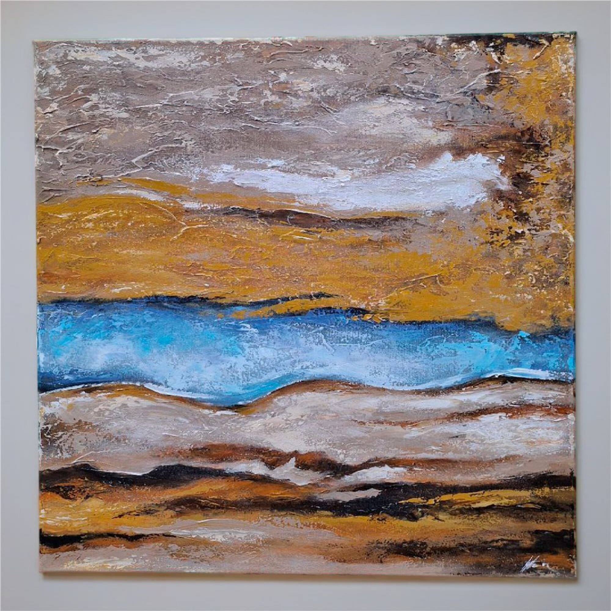 Schlichte Ölgemälde, die durch präzise und deutlich strukturierte Linien geprägt sind Sofort