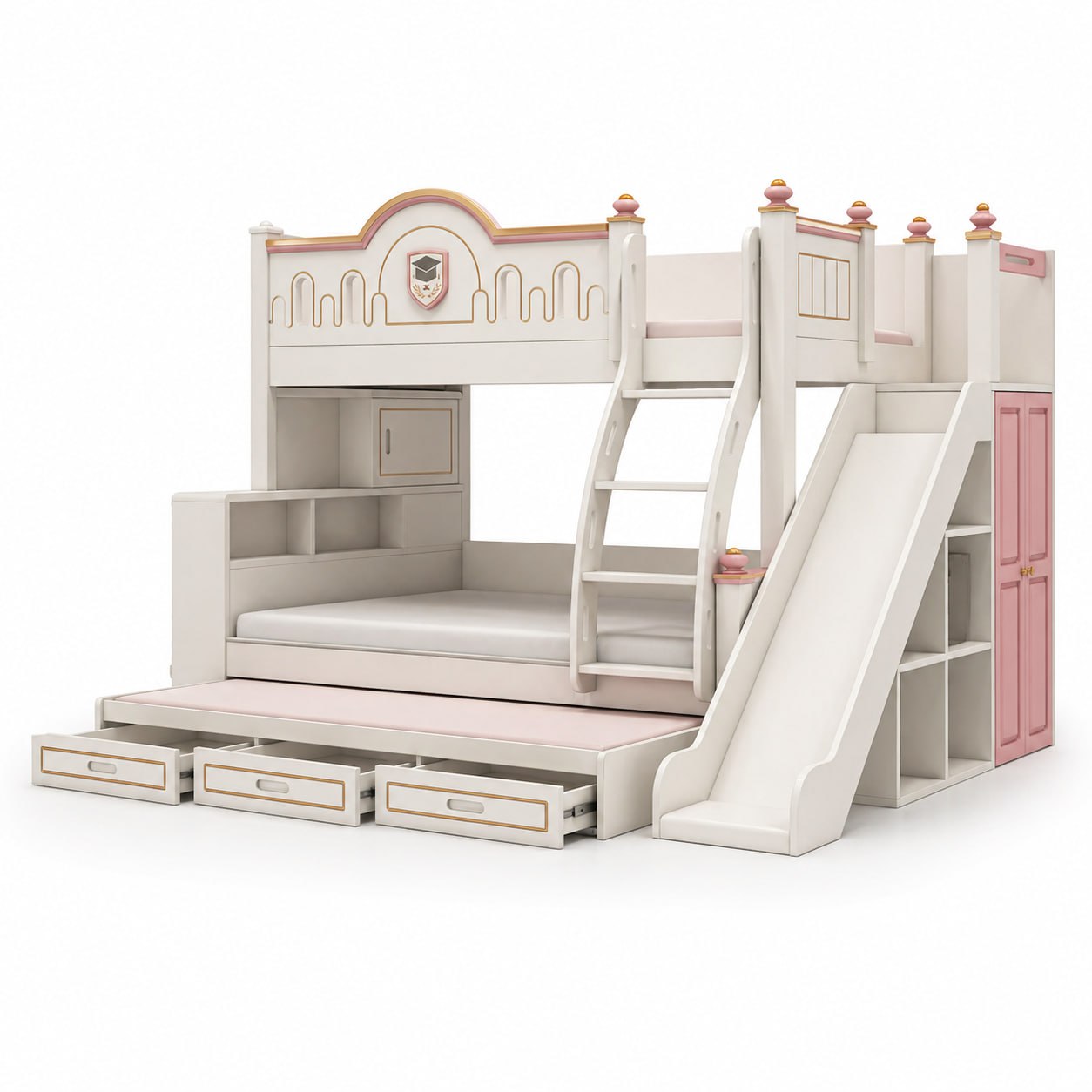 Verspieltes Hochbett für Kinderzimmer mit Rutsche und Stauraum Sofort