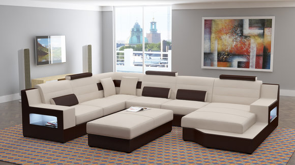 Wohnlandschaft Sofa Stoff Textil Couch Polster Ecke Ecksofa Garnitur Leder