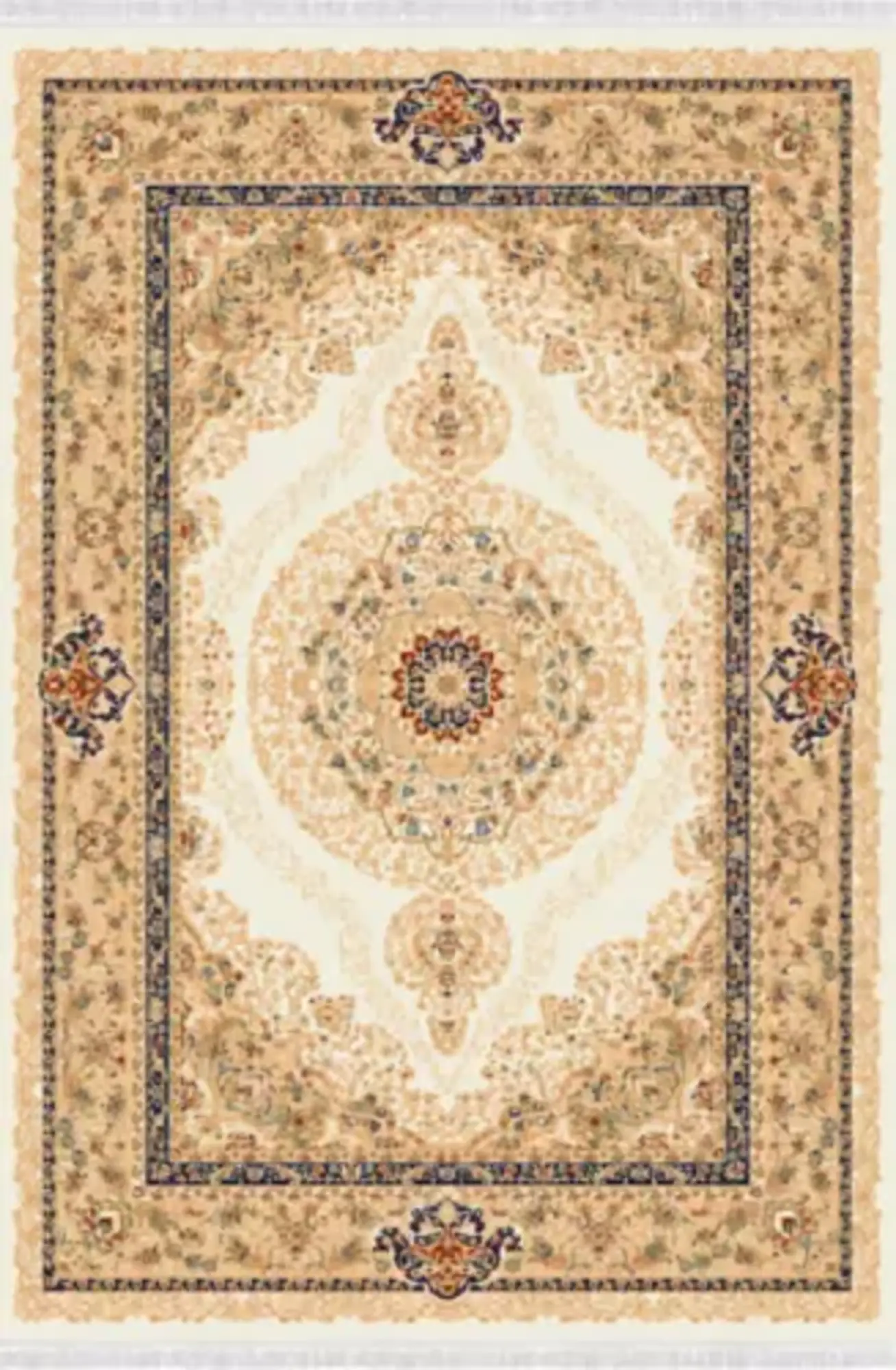 Teppich Orientalisch Fransen Kurzflor Vintage Bordüre Wohnzimmer Beige 150x233