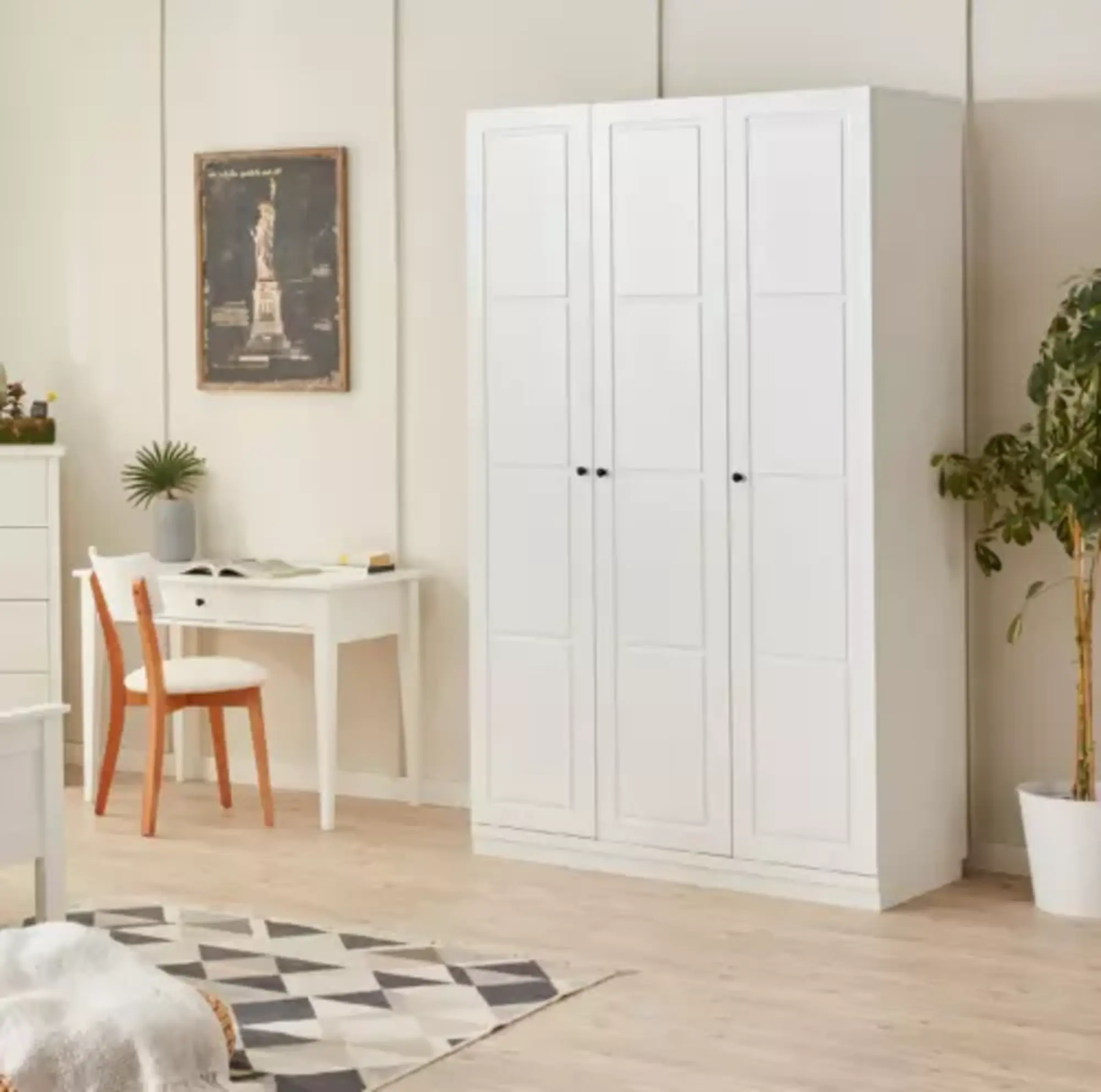 Tisch Polsterstuhl Kleiderschrank Holz Schlafzimmer Weiß Holzmöbel