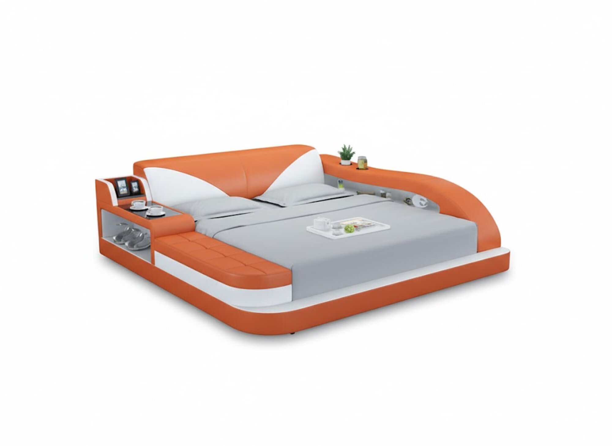 Multifunktionales orangefarbenes Doppelbett Zeitgenössischer Bettrahmen Betten 180x200cm Sofort