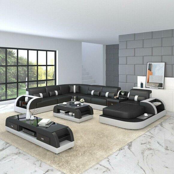 U Form Sofa Couch Polster Garnitur Wohnlandschaft Design Ecksofa Leder