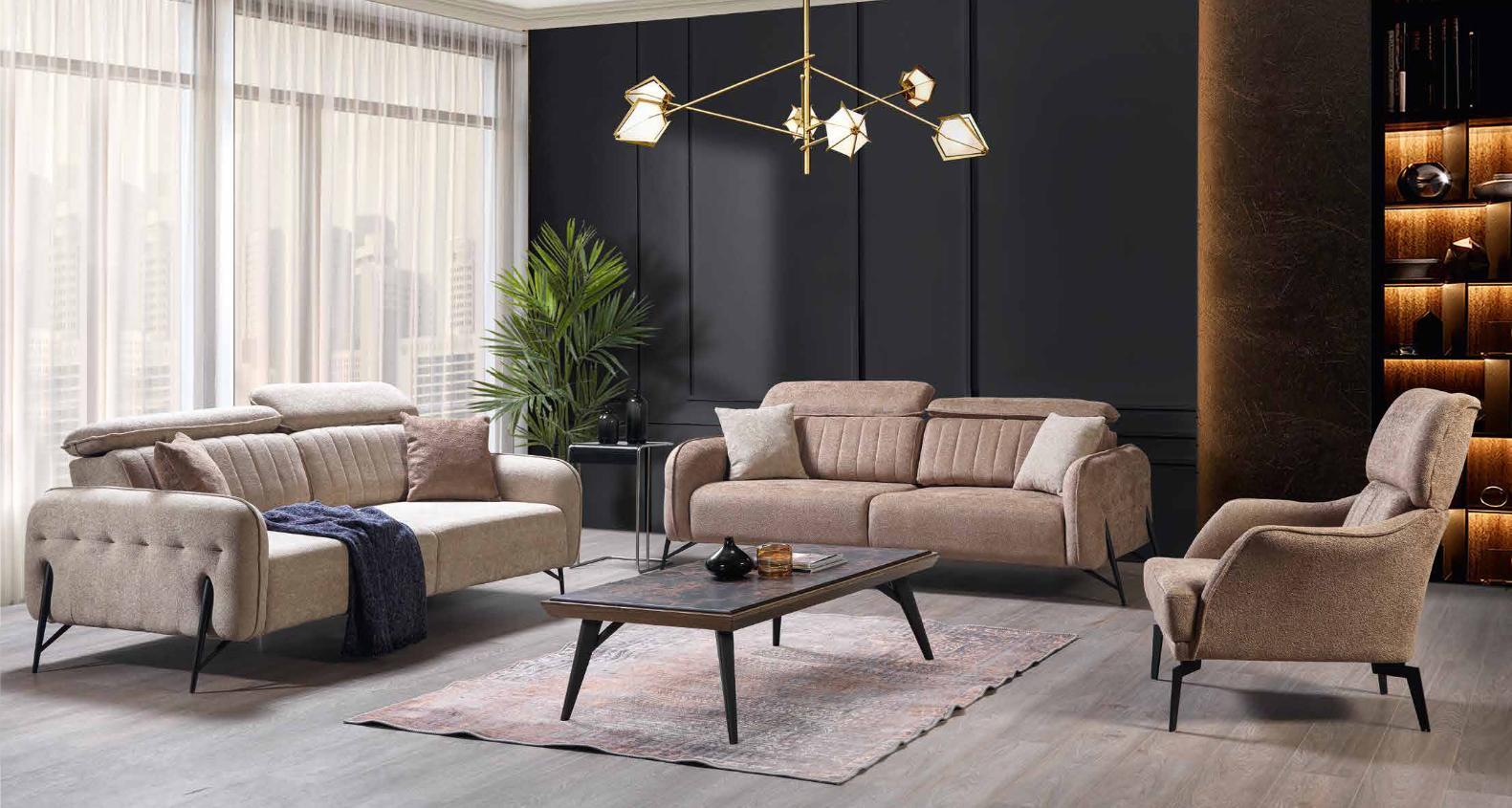 Beiges Wohnzimmer Set Luxuriöse 3x Sofas Stilvoller Polster Sessel 3tlg