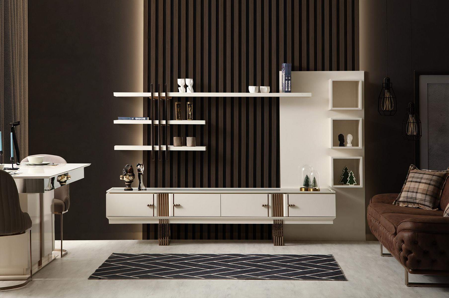 Luxus-Sideboard mit Regal, stilvolle beige Kommode, modernes Möbeldesign