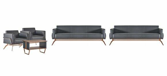 Hellgraue Leder Büromöbel Designer Arbeitszimmer Lehnsessel 3-Sitzer
