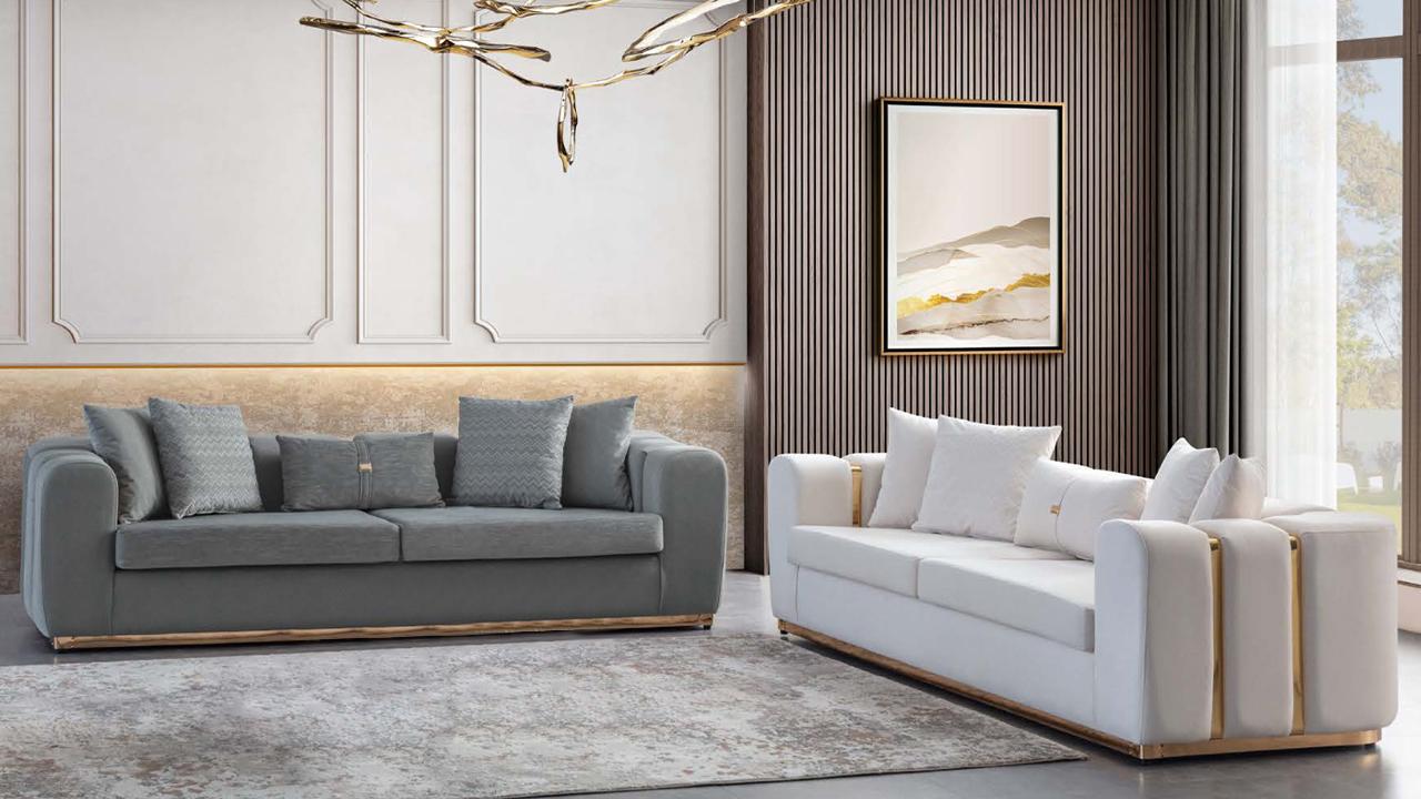 Weiß-Graue Polstersitzer 4-Sitzer 2x Polstercouchen Möbel