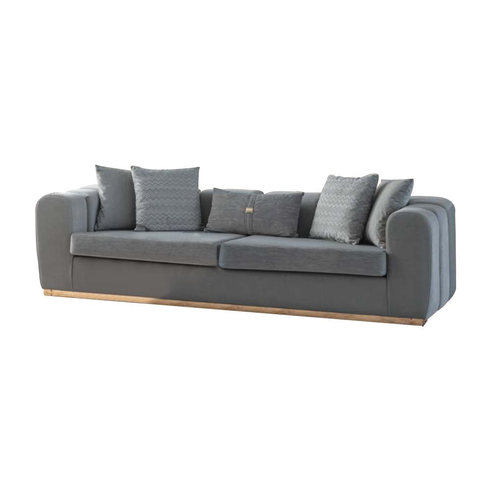 Graue Textil Sofas 4-Sitzer Wohnzimmer Sitzgarnitur Holzgestell
