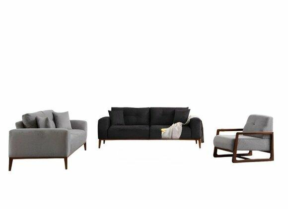 Schwarz-Graue Designer Wohnzimmer Garnitur Stoffcouchen Polster Sessel