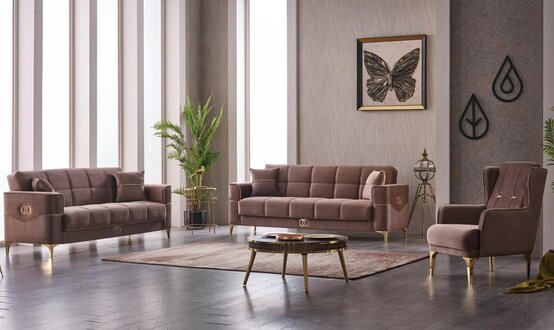 Garnitur Dreisitzer 3 Sitzer Sofa Stoffsofa Polstersofa Braun Couch Sitzpolster