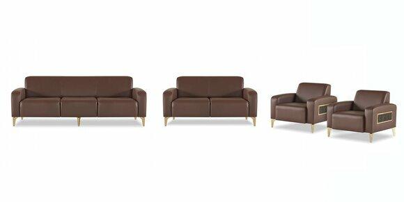 Arbeitszimmer-Set 3-Sitzer 2-Sitzer 2x Sessel Braun Einfarbig Modern