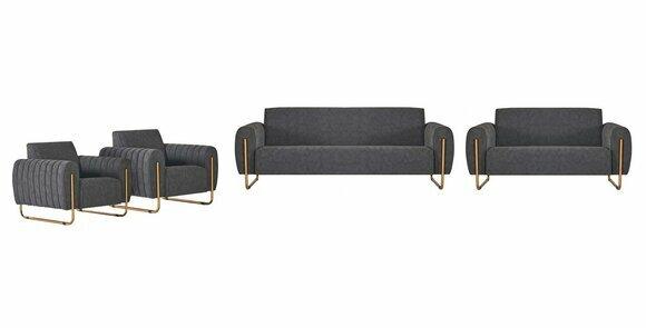 Dunkelgraue Stoffsofas Designer Arbeitszimmer Polster Garnitur 5tlg Set
