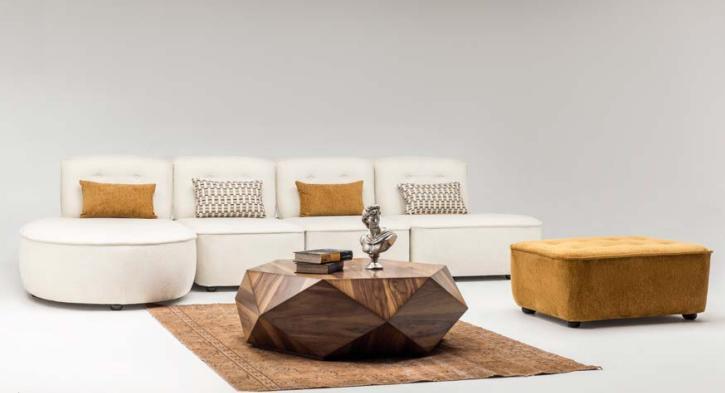 Ecksofa Modulares Counch Sektionssofa L form Beige Stoff Sofa Design