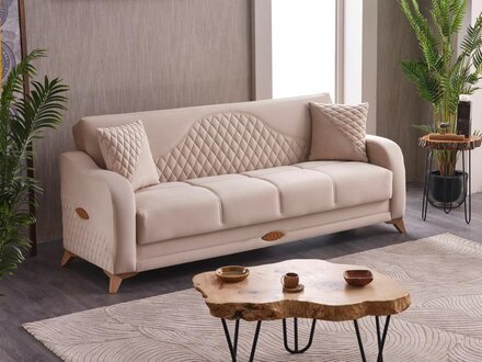 Dreisitzer Couch 3 Sitzer Sofa Stoffsofa Polstersofa Beige Couchen