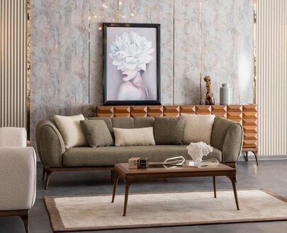 Sofa 3 Sitzer Couchtisch Polstersofa 3er Couch Dreisitzer Tisch Grün