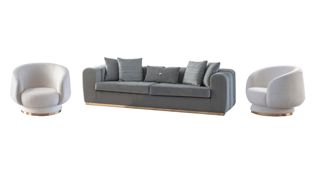 Grau-Weißes Wohnzimmer Sitzset Polster Couchen 4 Sitzer Sessel