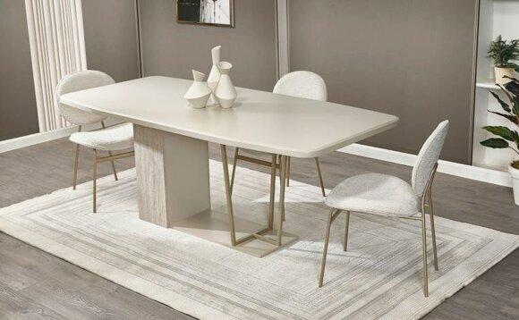 Weiße Essecke Designer Essgruppe Luxuriöse Esszimmer Möbel Stühle Tisch