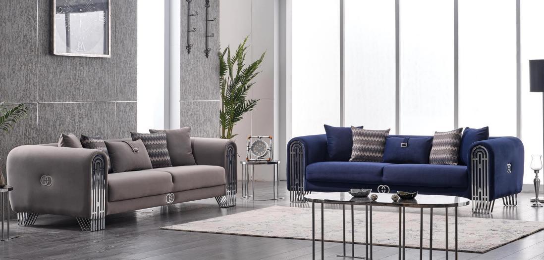 Komplett Set 2 tlg Luxus Möbel Polster Stoff Sofagarnitur 3+3 Sitzer Neu