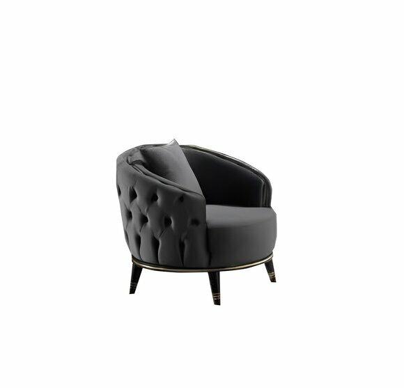 Runder Chesterfield Einsitzer Grauer Wohnzimmer Sessel Polster Sitzmöbel