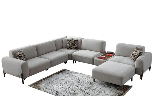 Ecksofa L-Form Polster Textil Wohnzimmer Sofas Pouffe Luxus Möbel