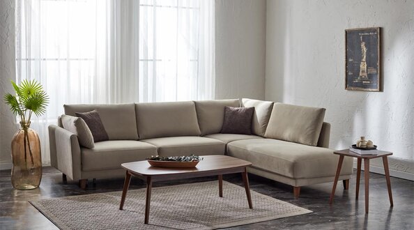 Ecksofa L-Form Beige Couchtisch Eckcouch Couchgarnitur Tisch Wohnzimmer 2tlg