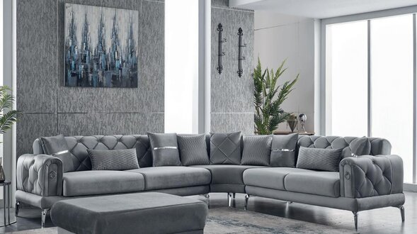 Stoffsofa Ecksofa L form Sofa Polstersofa Grau Couch Moderne Eckgarnitur