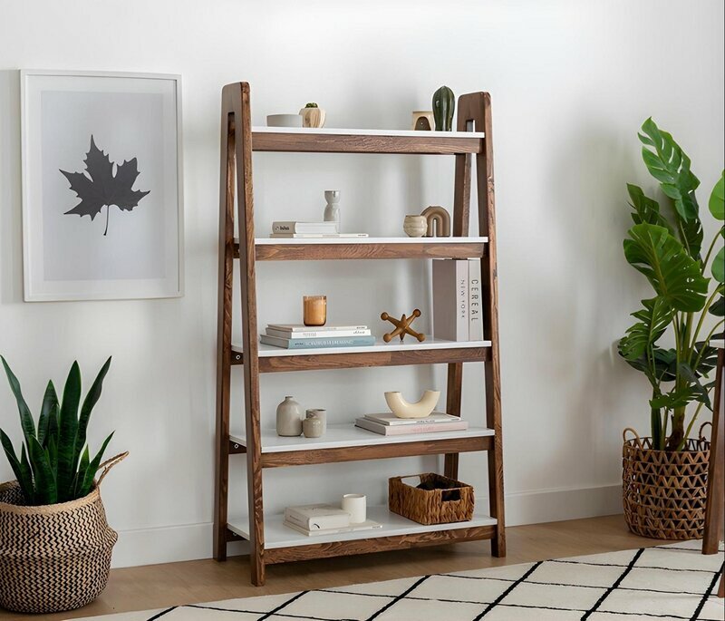 Braun-Weißer Bücherregal Wohnzimmer Designer Holz Regale Edle Möbel