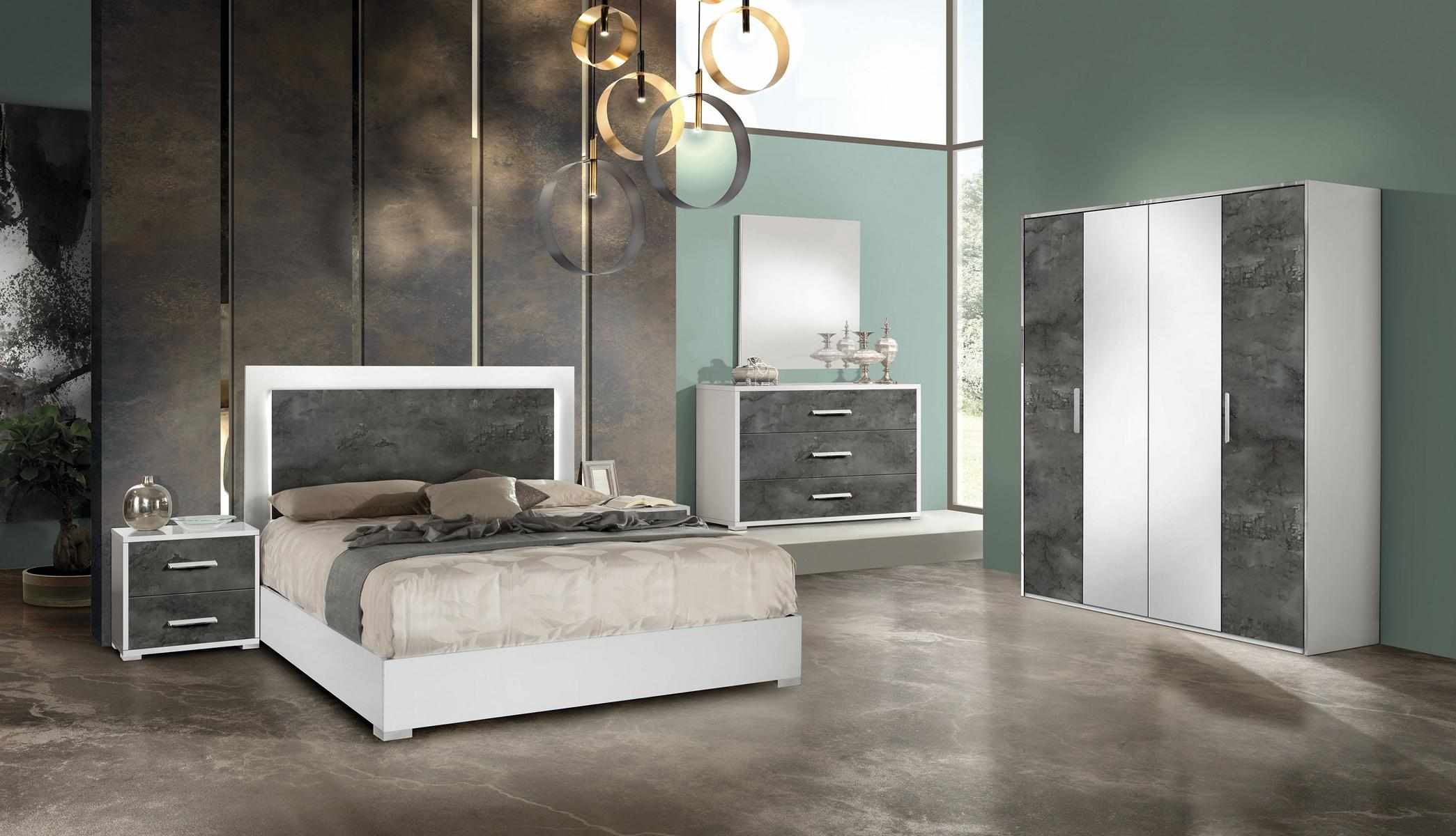Schlafzimmer Bett Nachttisch Kleiderschrank Kommode Spiegel Doppel Set 6tlg. Neu