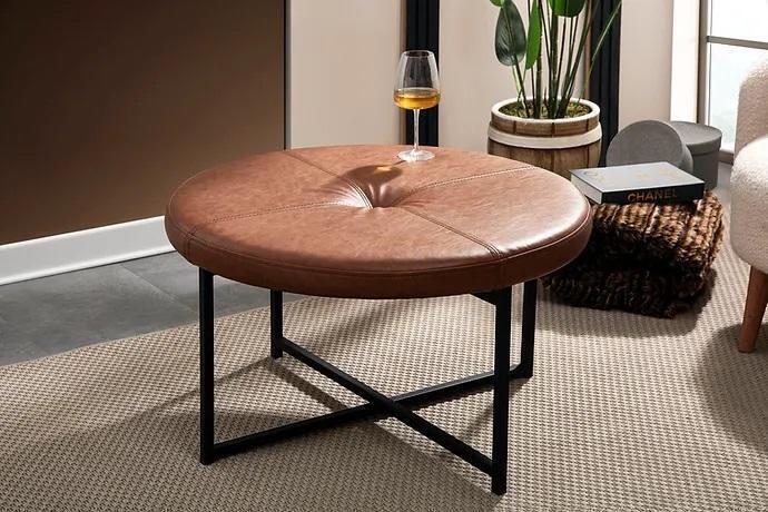 Couchtisch braunes Leder Metall Wohnzimmer hochwertige Möbel neu stilvoll modern