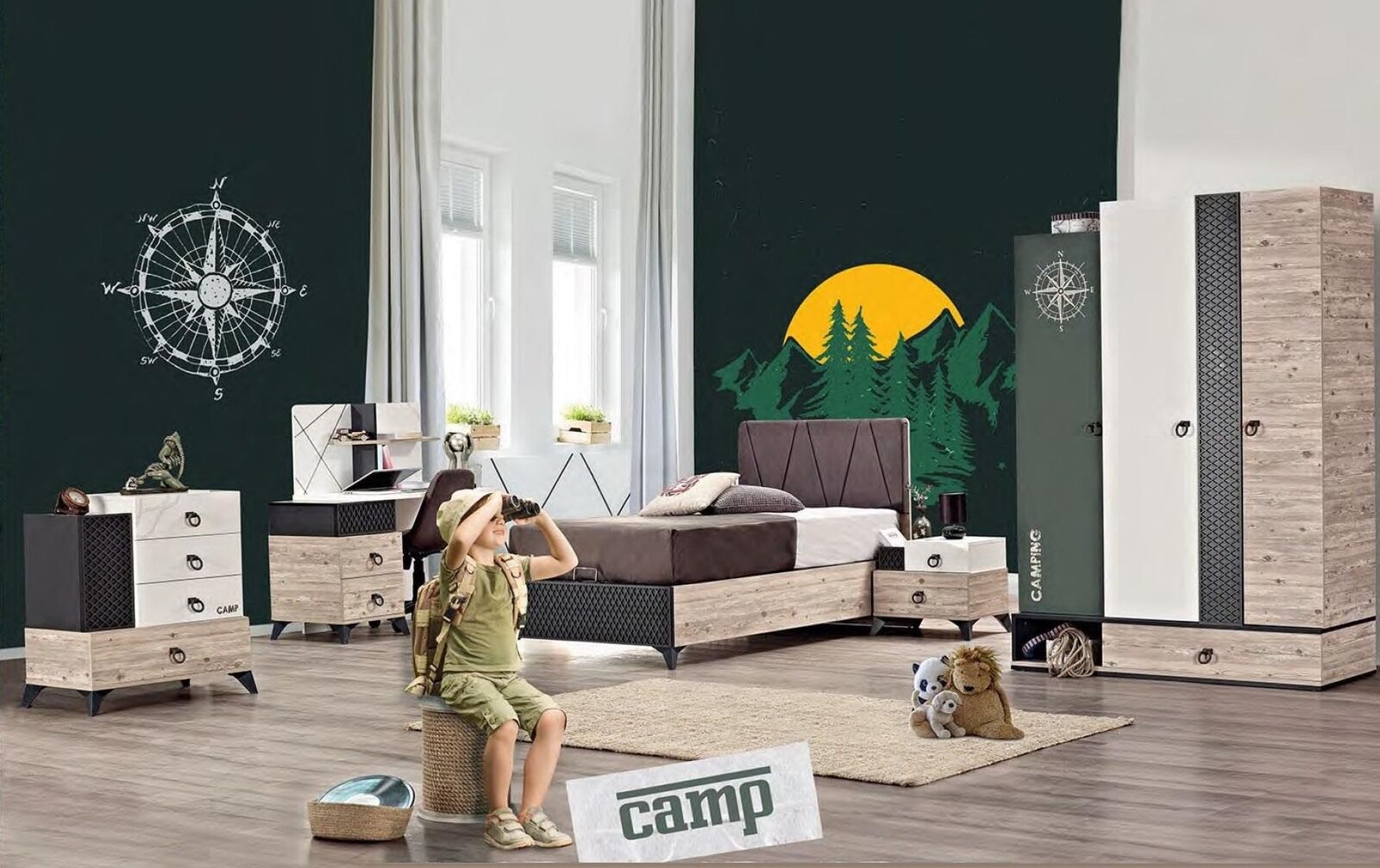 Jugendzimmer Kinderzimmer Kleiderschrank Kommode Nachttisch Schreibtisch 5tlg