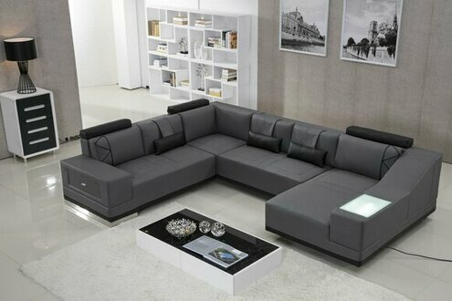 Ecksofa Ledersofa Big XXL U Form Wohnlandschaft Sofa Couch Garnitur