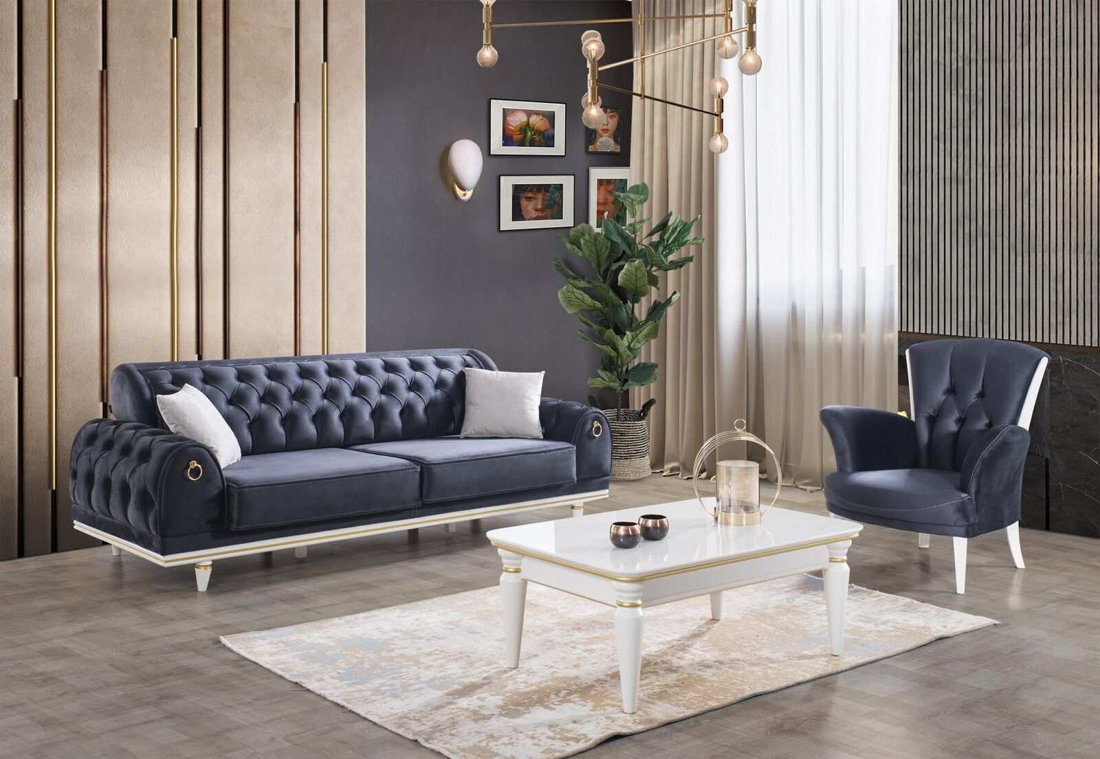 Wohnzimmer Möbel Couchen Sofa Chesterfield Sessel Couchtisch 3tlg Stoff