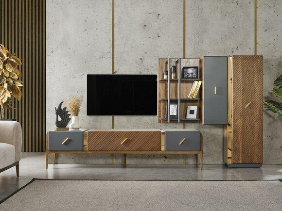 Set wall unit TV stand RTV lowboard sideboard shelves wood brown