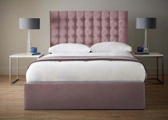 Pink Luxus Samt Textil Bett Doppel Betten Chesterfield mit Kristallsteinen Neu