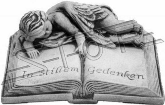 Grab Text In stillem Gedenken Stein Dekoration Figur Statue Buch Wetter