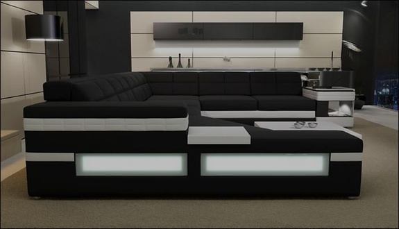 Ecksofa Sofa Couch Polster Leder Garnitur Wohnlandschaft Ecke Wohn Black PH3006