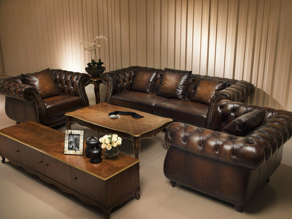 Chesterfield Ledersofa Sofagarnitur Polster Kolonial Antik Couch