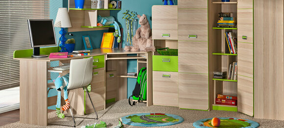 Wohnwand Schrankwand Eck Schrank Kinderzimmer Schreibtisch Jugendzimmer