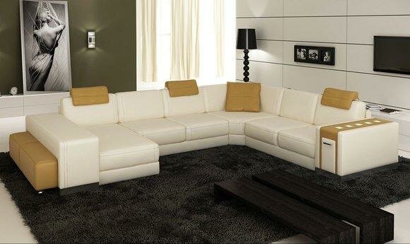 Ecksofa Sofa Couch Polster Leder Garnitur Wohnlandschaft Ecke Wohn PH3004 Neu