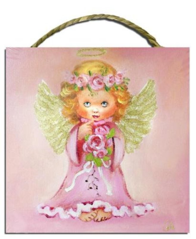 Engel-Olbild-Bild-Bilder-Gemaelde-Olbilder-Keilrahmen-22X22CM-Kinderbildde