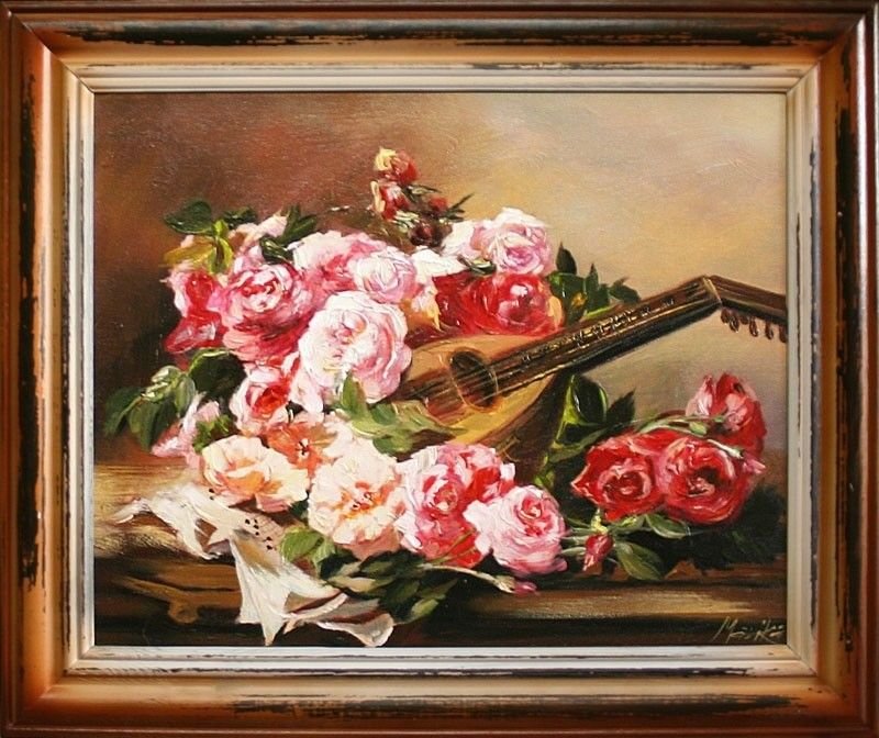 Gemälde Geige Violine Handarbeit Ölbild Bild Ölbilder Rahmen Bilder G05365
