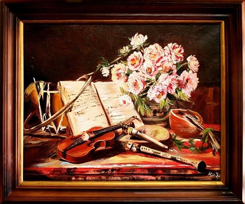 Gemälde Musikinstrumente Handarbeit Ölbild Bild Ölbilder Rahmen Bilder