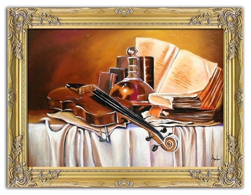 Gemälde Geige Violine Handarbeit Ölbild Bild Ölbilder Rahmen Bilder G05357
