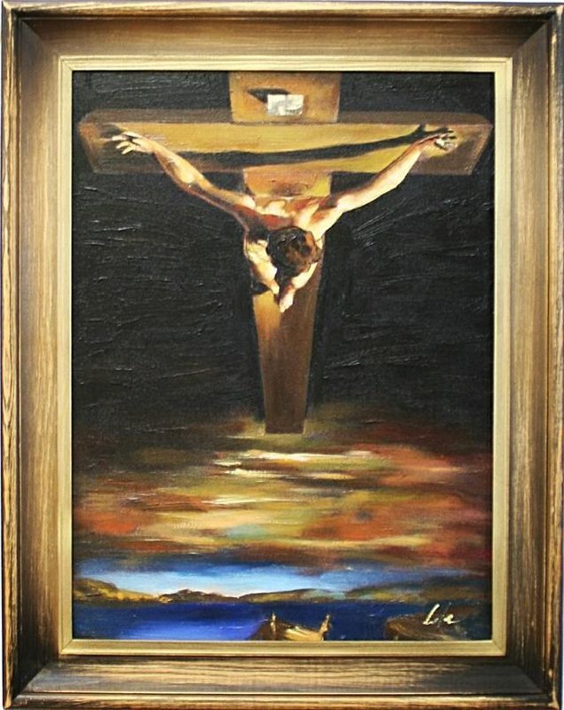 SALVADOR DALI "KRUZIFIX II" ÖLBILD BILDER GEMÄLDE ÖLGEMÄLDE MIT RAHMEN