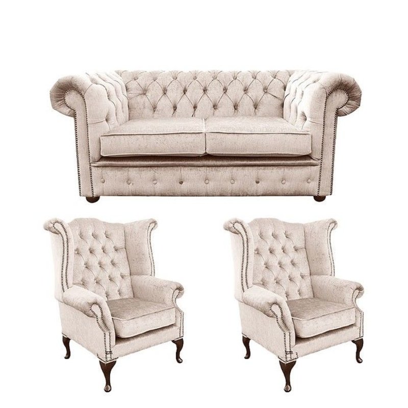 Chesterfield Design Luxus Polster Sofa Couch Sitz Garnitur Leder Textil