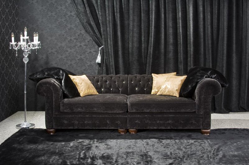 Chesterfield Couch Polster Sofas Klassische Leder Textil Sofa 3 Sitzer