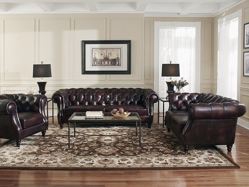 Chesterfield Couch Polster Sofas Klassische Leder Sofagarnitur 3+2+1