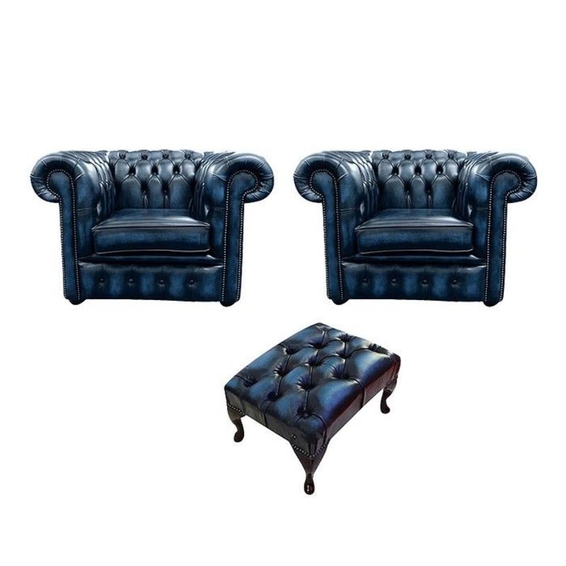 Sofagarnitur Sofa Couch Fernseh Sessel Lounge Club Chesterfield + Hocker