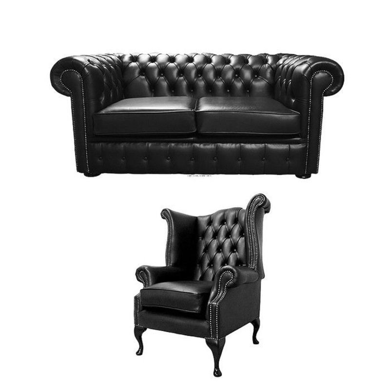 Chesterfield Design Sofagarnitur Ohrensessel Sofa Couch Set Polster